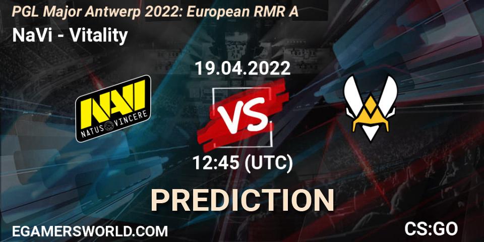 Prognose für das Spiel NaVi VS Vitality. 19.04.2022 at 12:15. Counter-Strike (CS2) - PGL Major Antwerp 2022: European RMR A