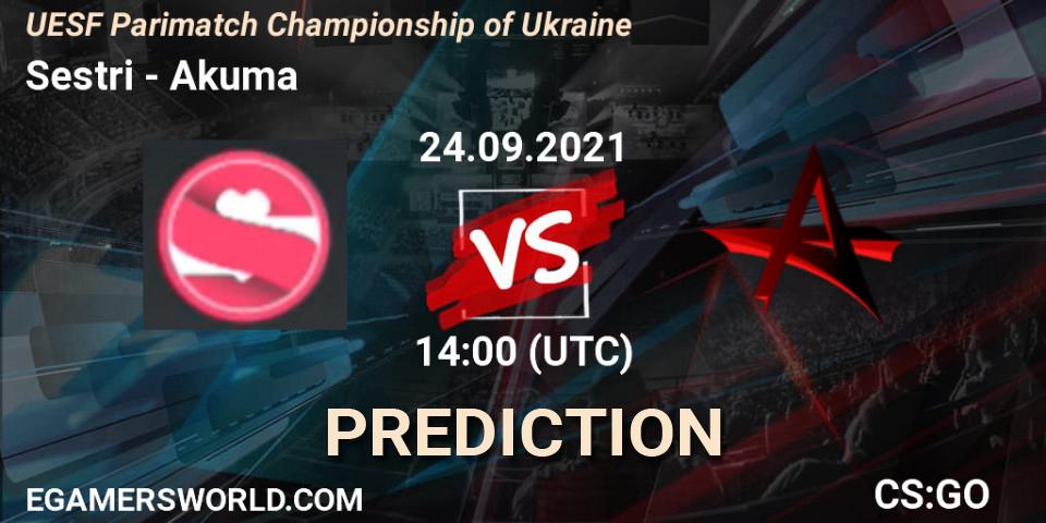 Prognose für das Spiel Sestri VS Akuma. 24.09.2021 at 14:00. Counter-Strike (CS2) - UESF Parimatch Championship of Ukraine