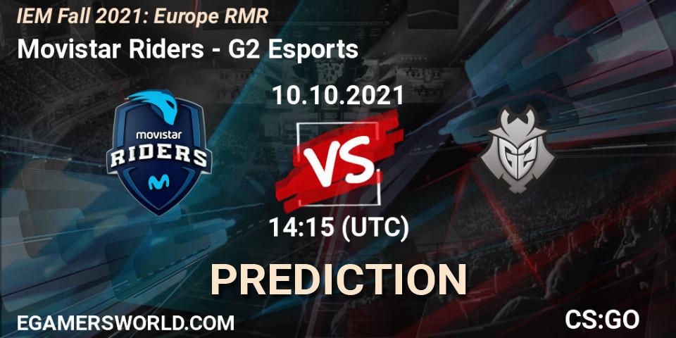 Prognose für das Spiel Movistar Riders VS G2 Esports. 10.10.2021 at 15:20. Counter-Strike (CS2) - IEM Fall 2021: Europe RMR