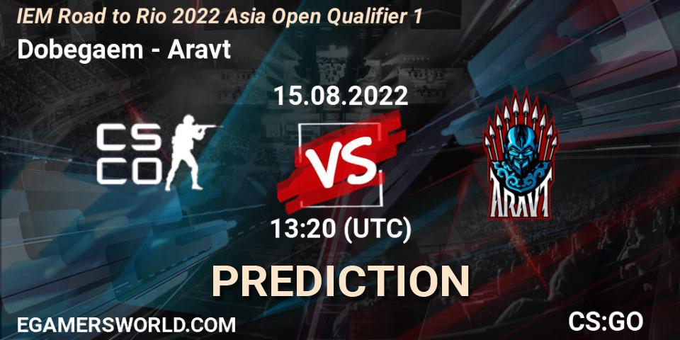 Prognose für das Spiel Dobegaem VS Aravt. 15.08.2022 at 13:20. Counter-Strike (CS2) - IEM Road to Rio 2022 Asia Open Qualifier 1