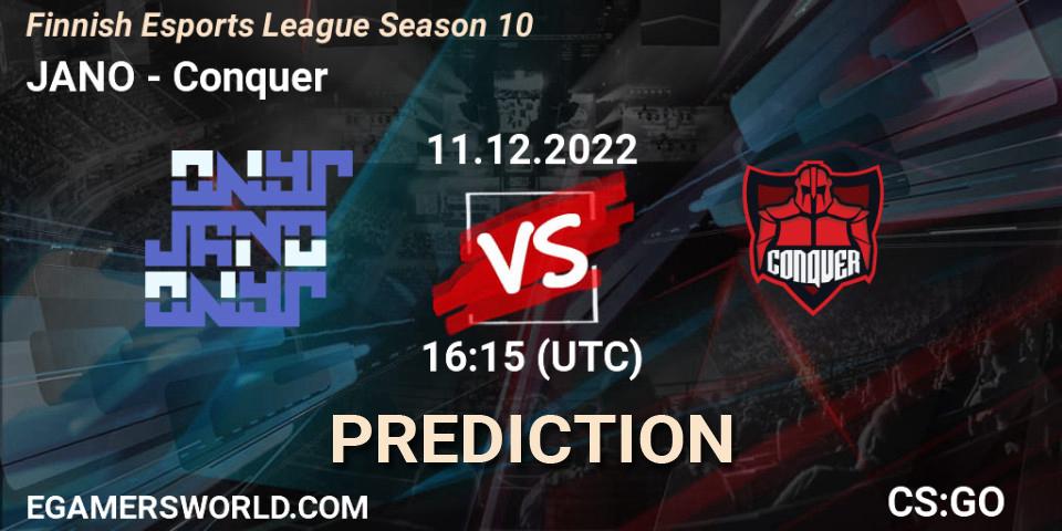 Prognose für das Spiel JANO VS Conquer. 11.12.22. CS2 (CS:GO) - Finnish Esports League Season 10