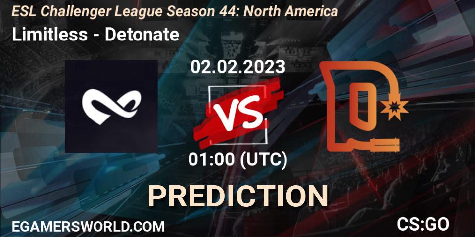 Prognose für das Spiel Limitless VS Detonate. 02.03.23. CS2 (CS:GO) - ESL Challenger League Season 44: North America