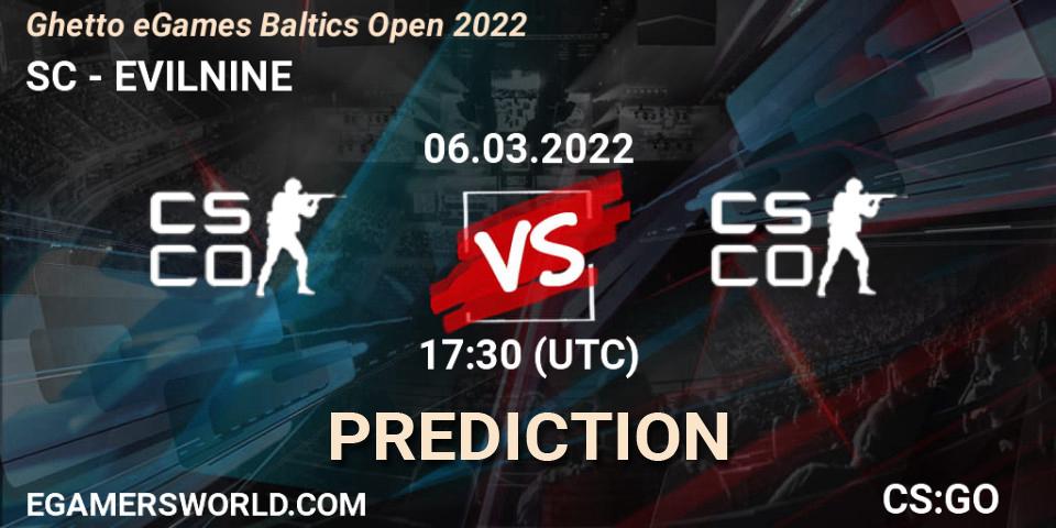 Prognose für das Spiel SC e-Sports VS EVILNINE. 06.03.2022 at 17:30. Counter-Strike (CS2) - Ghetto eGames Baltics Open