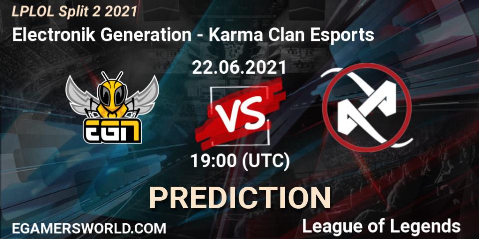 Prognose für das Spiel Electronik Generation VS Karma Clan Esports. 22.06.2021 at 19:00. LoL - LPLOL Split 2 2021