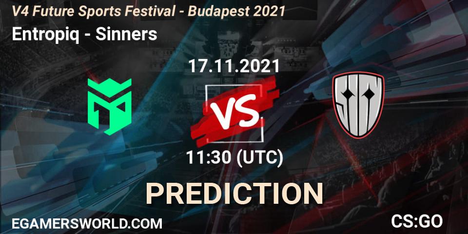 Prognose für das Spiel Entropiq VS Sinners. 17.11.2021 at 12:05. Counter-Strike (CS2) - V4 Future Sports Festival - Budapest 2021