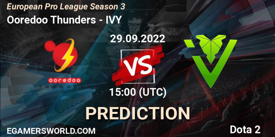 Prognose für das Spiel Ooredoo Thunders VS IVY. 29.09.22. Dota 2 - European Pro League Season 3 
