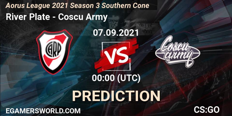 Prognose für das Spiel River Plate VS Coscu Army. 07.09.2021 at 00:00. Counter-Strike (CS2) - Aorus League 2021 Season 3 Southern Cone