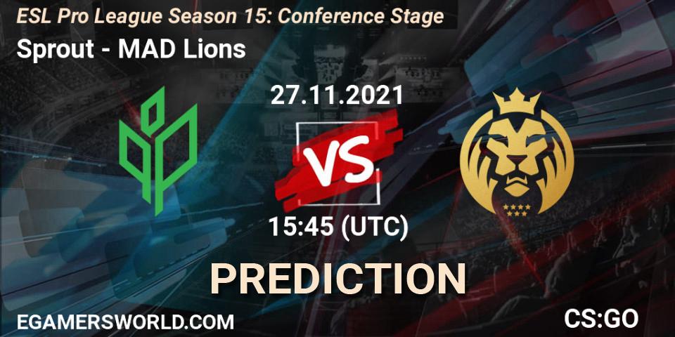 Prognose für das Spiel Sprout VS MAD Lions. 27.11.2021 at 15:45. Counter-Strike (CS2) - ESL Pro League Season 15: Conference Stage