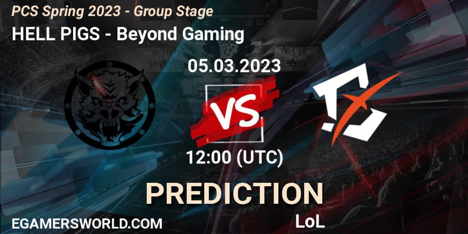 Prognose für das Spiel HELL PIGS VS Beyond Gaming. 19.02.2023 at 10:15. LoL - PCS Spring 2023 - Group Stage
