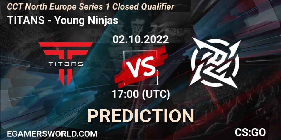 Prognose für das Spiel TITANS VS Young Ninjas. 02.10.2022 at 17:20. Counter-Strike (CS2) - CCT North Europe Series 1 Closed Qualifier