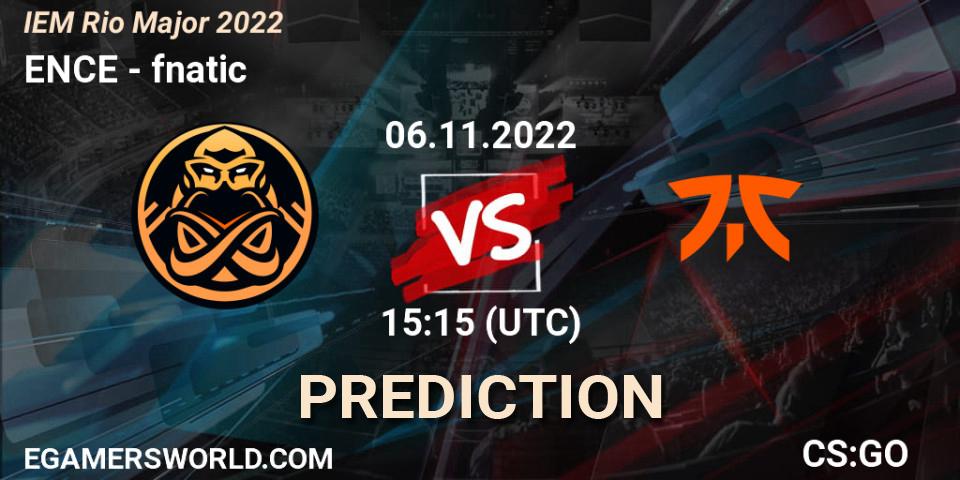 Prognose für das Spiel ENCE VS fnatic. 06.11.2022 at 15:50. Counter-Strike (CS2) - IEM Rio Major 2022