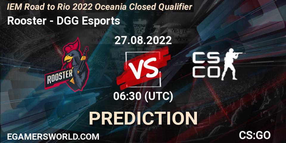Prognose für das Spiel Rooster VS DGG Esports. 27.08.2022 at 06:30. Counter-Strike (CS2) - IEM Road to Rio 2022 Oceania Closed Qualifier