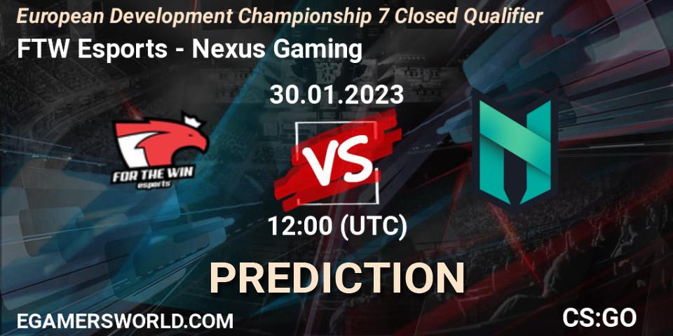 Prognose für das Spiel FTW Esports VS Nexus Gaming. 30.01.23. CS2 (CS:GO) - European Development Championship 7 Closed Qualifier