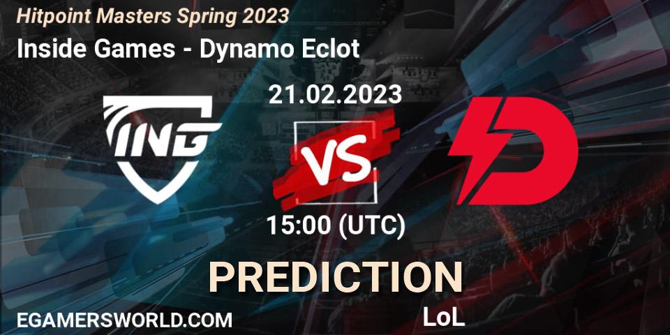 Prognose für das Spiel Inside Games VS Dynamo Eclot. 21.02.23. LoL - Hitpoint Masters Spring 2023