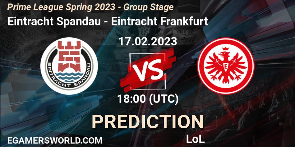 Prognose für das Spiel Eintracht Spandau VS Eintracht Frankfurt. 17.02.2023 at 18:00. LoL - Prime League Spring 2023 - Group Stage