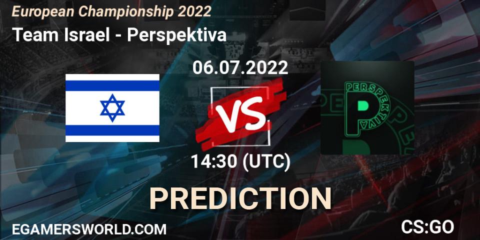 Prognose für das Spiel Team Israel VS Perspektiva. 06.07.2022 at 15:40. Counter-Strike (CS2) - European Championship 2022