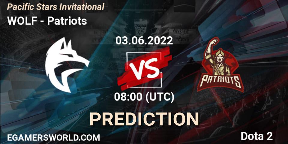Prognose für das Spiel WOLF VS Patriots. 03.06.2022 at 08:02. Dota 2 - Pacific Stars Invitational
