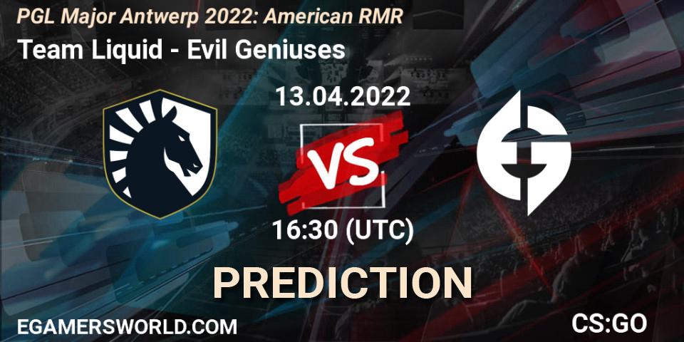 Prognose für das Spiel Team Liquid VS Evil Geniuses. 13.04.22. CS2 (CS:GO) - PGL Major Antwerp 2022: American RMR