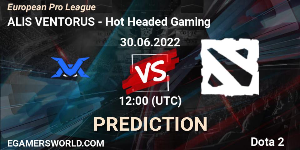 Prognose für das Spiel ALIS VENTORUS VS Hot Headed Gaming. 30.06.2022 at 12:17. Dota 2 - European Pro League