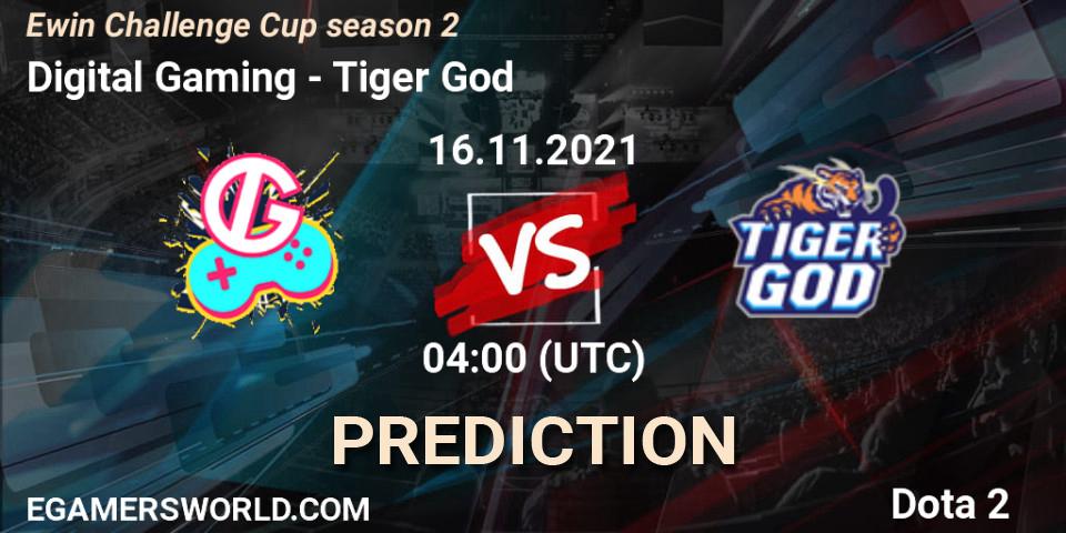 Prognose für das Spiel Digital Gaming VS Tiger God. 16.11.2021 at 04:25. Dota 2 - Ewin Challenge Cup season 2