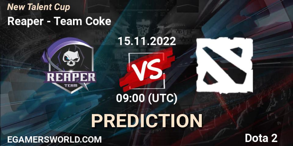 Prognose für das Spiel Reaper Hashtag VS Team Coke. 15.11.2022 at 10:05. Dota 2 - New Talent Cup