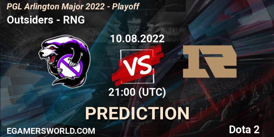 Prognose für das Spiel Outsiders VS RNG. 10.08.2022 at 22:30. Dota 2 - PGL Arlington Major 2022 - Playoff