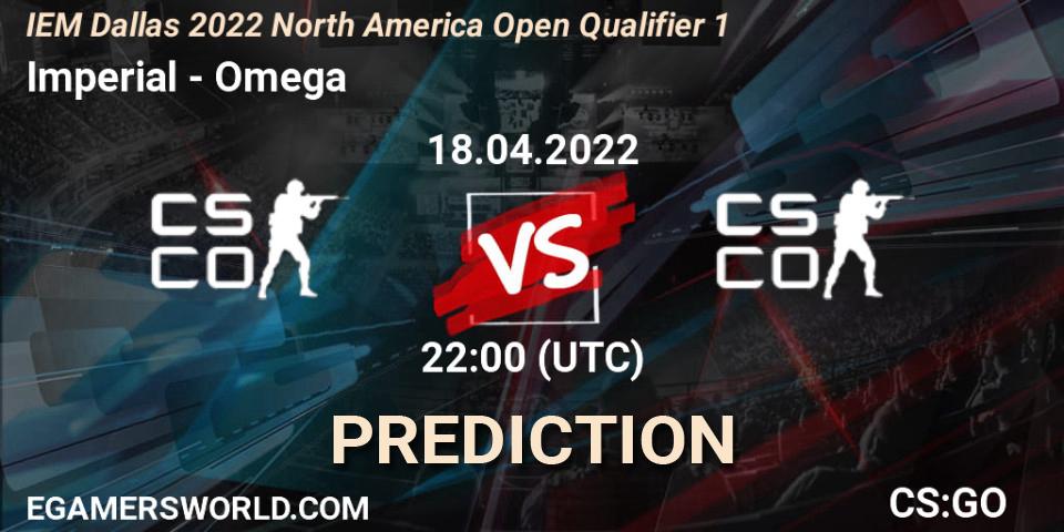 Prognose für das Spiel Imperial VS Omega. 18.04.2022 at 22:00. Counter-Strike (CS2) - IEM Dallas 2022 North America Open Qualifier 1