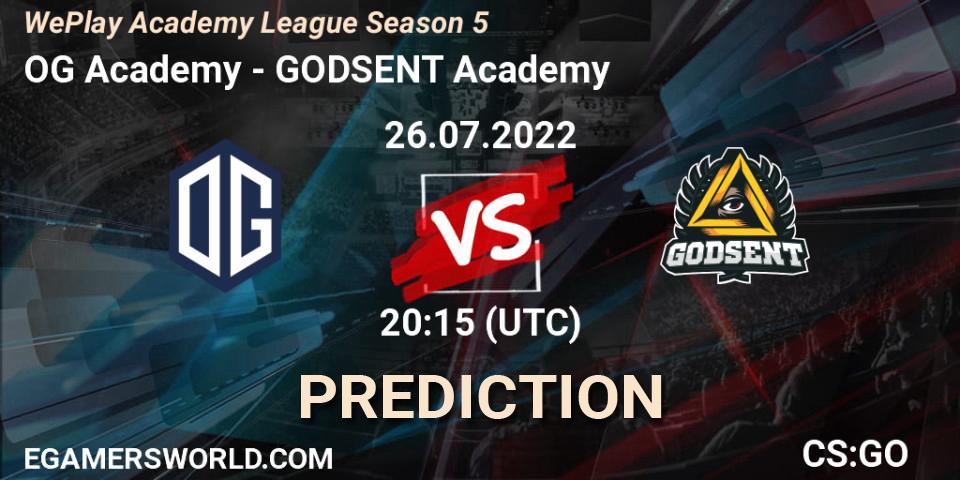 Prognose für das Spiel OG Academy VS GODSENT Academy. 26.07.2022 at 20:15. Counter-Strike (CS2) - WePlay Academy League Season 5