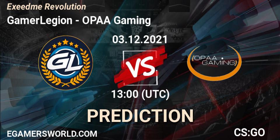 Prognose für das Spiel GamerLegion VS OPAA Gaming. 03.12.2021 at 14:15. Counter-Strike (CS2) - Exeedme Revolution