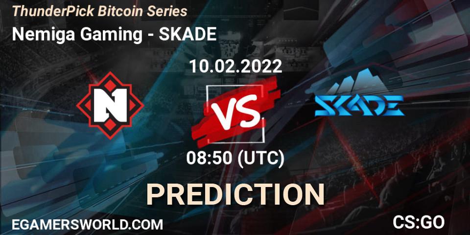 Prognose für das Spiel Nemiga Gaming VS SKADE. 10.02.2022 at 08:50. Counter-Strike (CS2) - ThunderPick Bitcoin Series