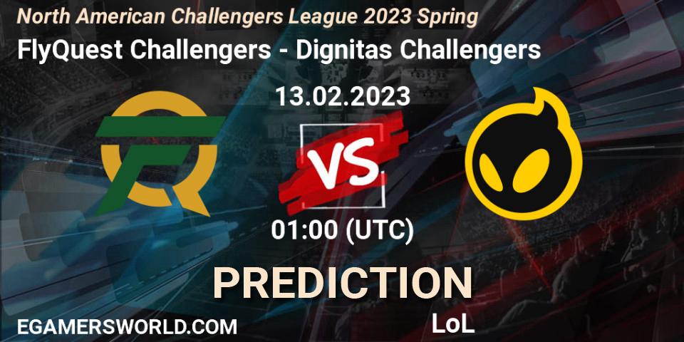 Prognose für das Spiel FlyQuest Challengers VS Dignitas Challengers. 13.02.2023 at 00:45. LoL - NACL 2023 Spring - Group Stage