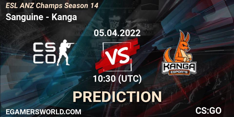 Prognose für das Spiel Sanguine VS Kanga. 05.04.2022 at 10:30. Counter-Strike (CS2) - ESL ANZ Champs Season 14