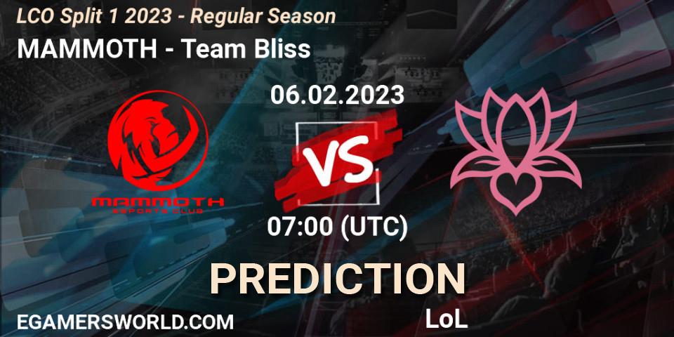 Prognose für das Spiel MAMMOTH VS Team Bliss. 06.02.23. LoL - LCO Split 1 2023 - Regular Season