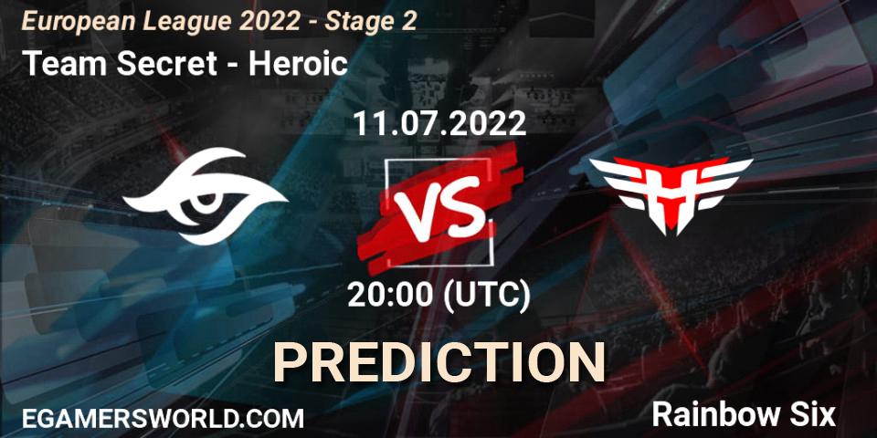 Prognose für das Spiel Team Secret VS Heroic. 11.07.2022 at 17:00. Rainbow Six - European League 2022 - Stage 2
