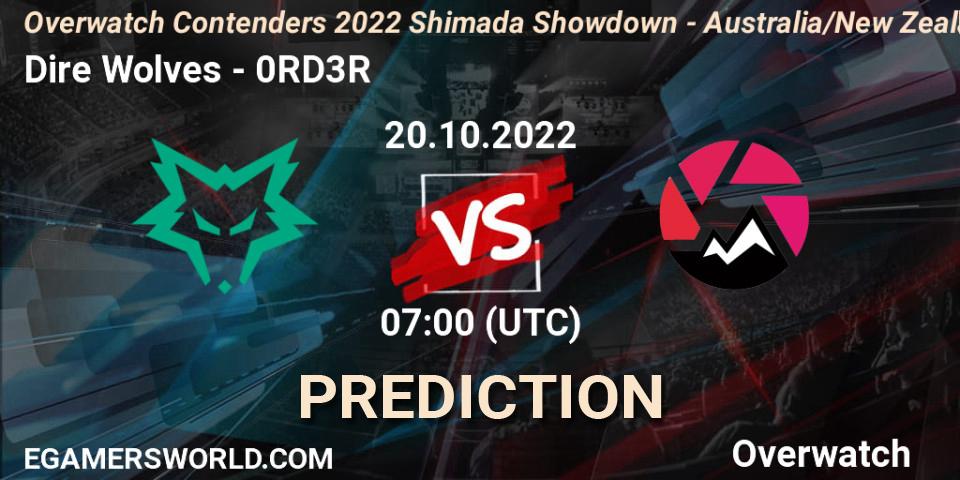 Prognose für das Spiel Dire Wolves VS 0RD3R. 20.10.2022 at 07:00. Overwatch - Overwatch Contenders 2022 Shimada Showdown - Australia/New Zealand - October