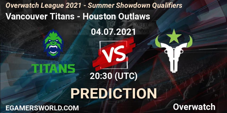 Prognose für das Spiel Vancouver Titans VS Houston Outlaws. 04.07.21. Overwatch - Overwatch League 2021 - Summer Showdown Qualifiers