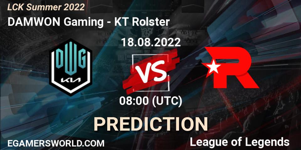 Prognose für das Spiel DAMWON Gaming VS KT Rolster. 18.08.2022 at 08:00. LoL - LCK Summer 2022