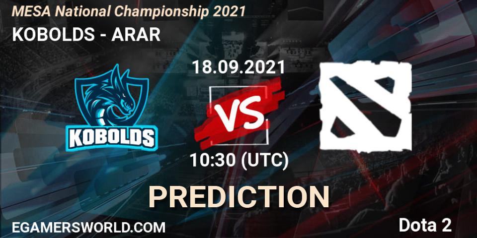 Prognose für das Spiel KOBOLDS VS ARAR. 18.09.2021 at 10:30. Dota 2 - MESA National Championship 2021