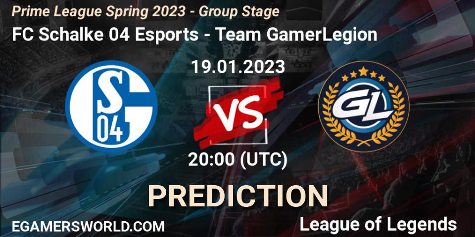 Prognose für das Spiel FC Schalke 04 Esports VS Team GamerLegion. 19.01.23. LoL - Prime League Spring 2023 - Group Stage