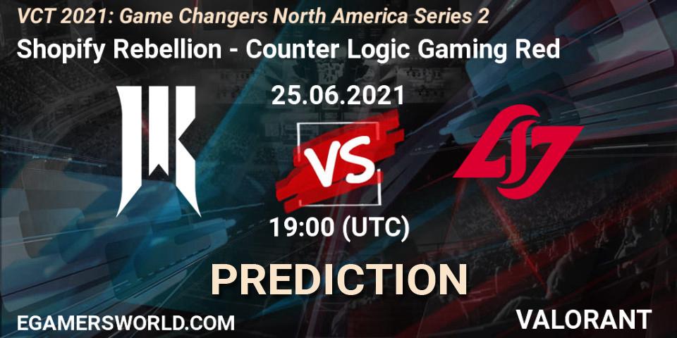 Prognose für das Spiel Shopify Rebellion VS Counter Logic Gaming Red. 25.06.2021 at 19:00. VALORANT - VCT 2021: Game Changers North America Series 2
