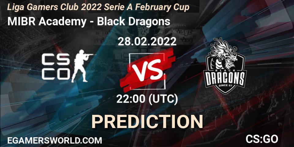 Prognose für das Spiel MIBR Academy VS Black Dragons. 28.02.2022 at 22:00. Counter-Strike (CS2) - Liga Gamers Club 2022 Serie A February Cup