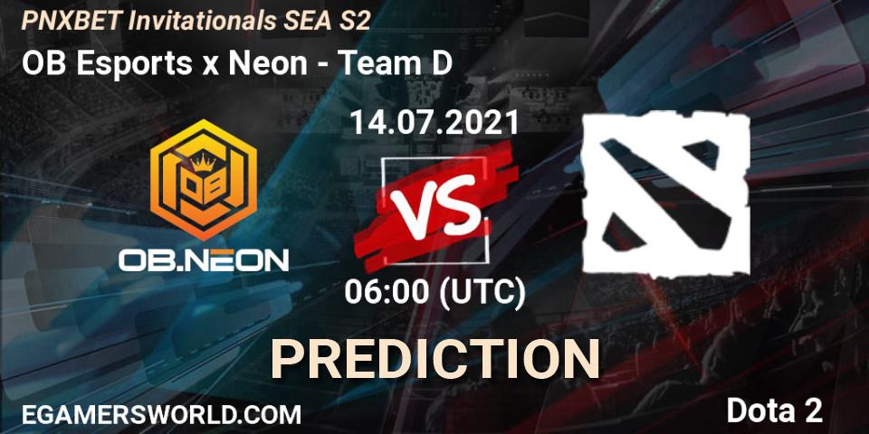 Prognose für das Spiel OB Esports x Neon VS Team D. 14.07.2021 at 06:53. Dota 2 - PNXBET Invitationals SEA S2