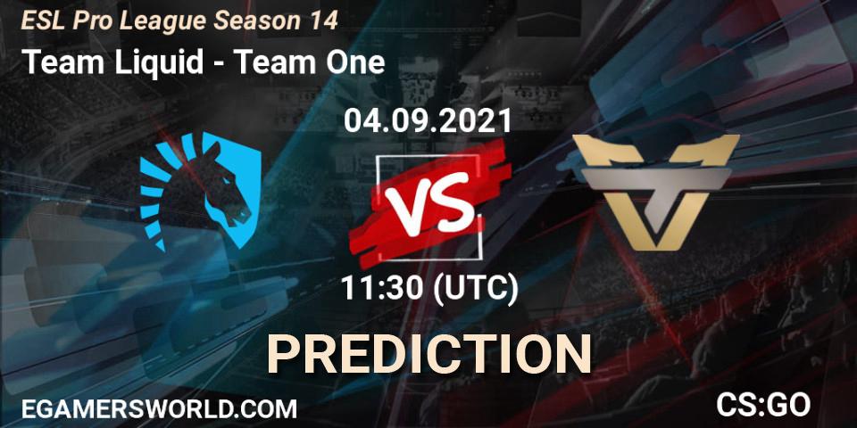 Prognose für das Spiel Team Liquid VS Team One. 04.09.2021 at 11:30. Counter-Strike (CS2) - ESL Pro League Season 14