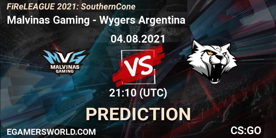 Prognose für das Spiel Malvinas Gaming VS Wygers Argentina. 04.08.2021 at 21:10. Counter-Strike (CS2) - FiReLEAGUE 2021: Southern Cone
