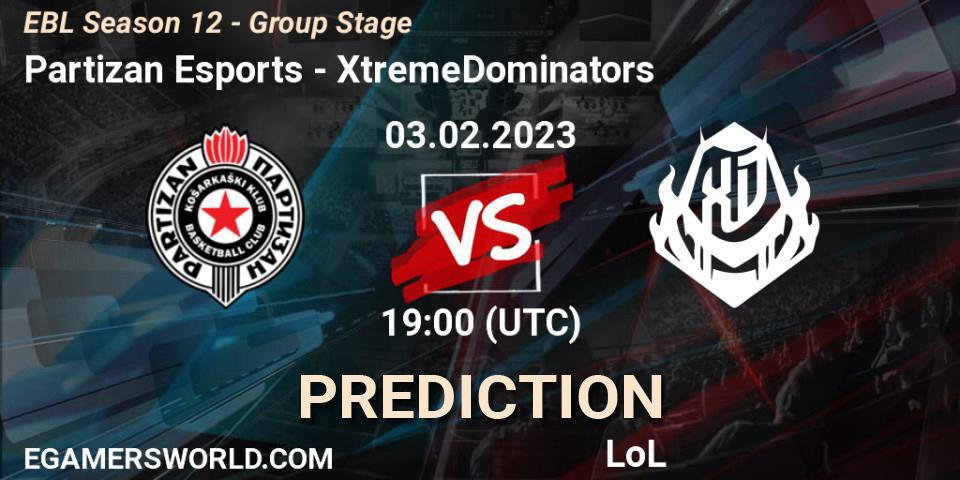 Prognose für das Spiel Partizan Esports VS XtremeDominators. 03.02.23. LoL - EBL Season 12 - Group Stage