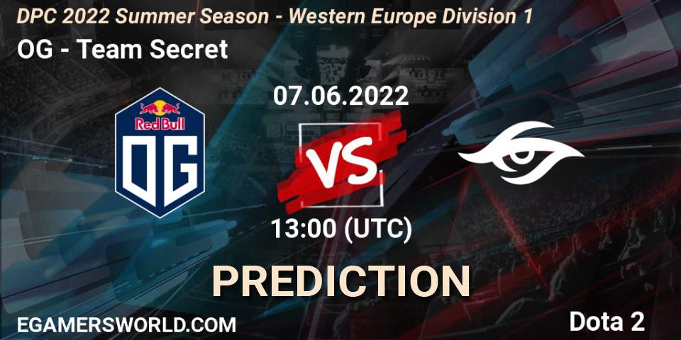 Prognose für das Spiel OG VS Team Secret. 07.06.22. Dota 2 - DPC WEU 2021/2022 Tour 3: Division I