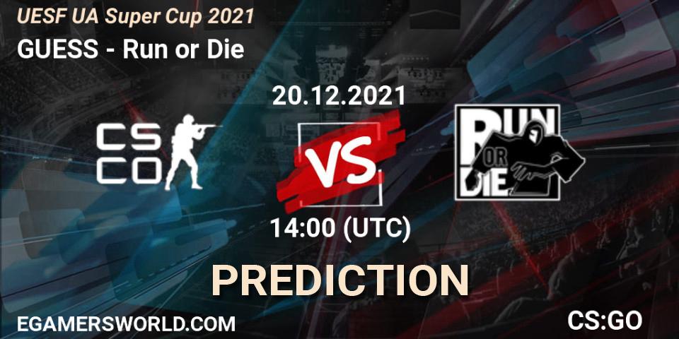 Prognose für das Spiel GUESS VS Run or Die. 20.12.2021 at 14:00. Counter-Strike (CS2) - UESF Ukrainian Super Cup 2021