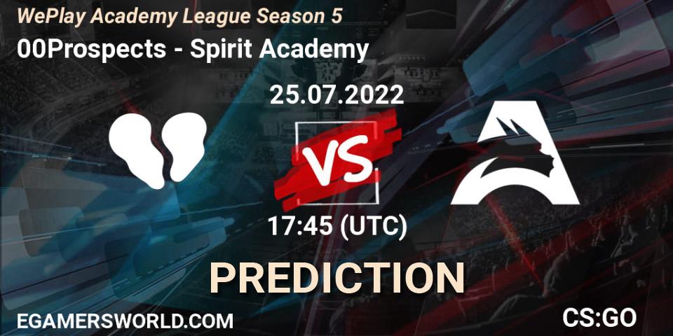 Prognose für das Spiel 00Prospects VS Spirit Academy. 25.07.22. CS2 (CS:GO) - WePlay Academy League Season 5