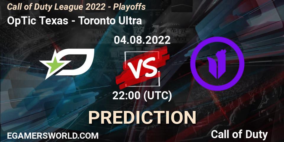Prognose für das Spiel OpTic Texas VS Toronto Ultra. 05.08.22. Call of Duty - Call of Duty League 2022 - Playoffs
