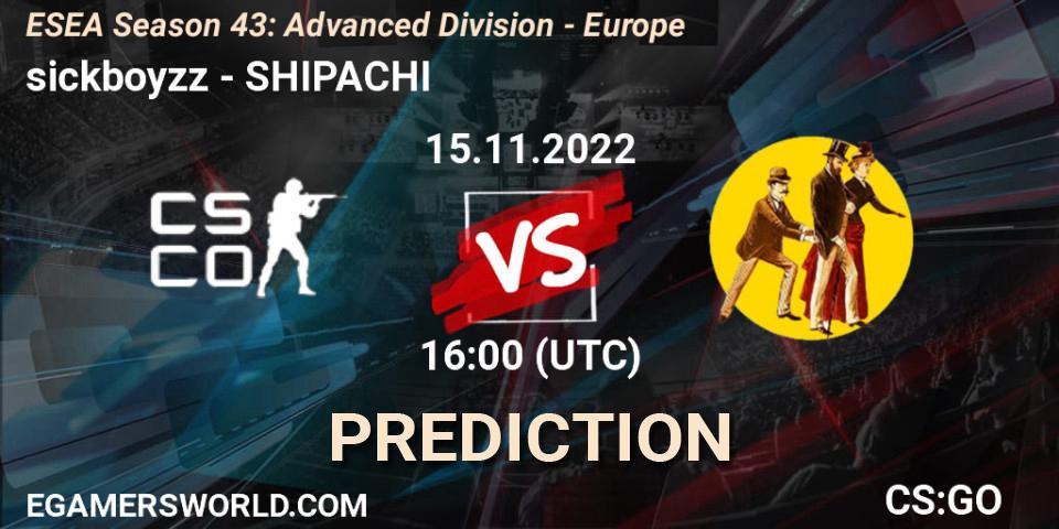 Prognose für das Spiel sickboyzz VS SHIPACHI. 15.11.22. CS2 (CS:GO) - ESEA Season 43: Advanced Division - Europe
